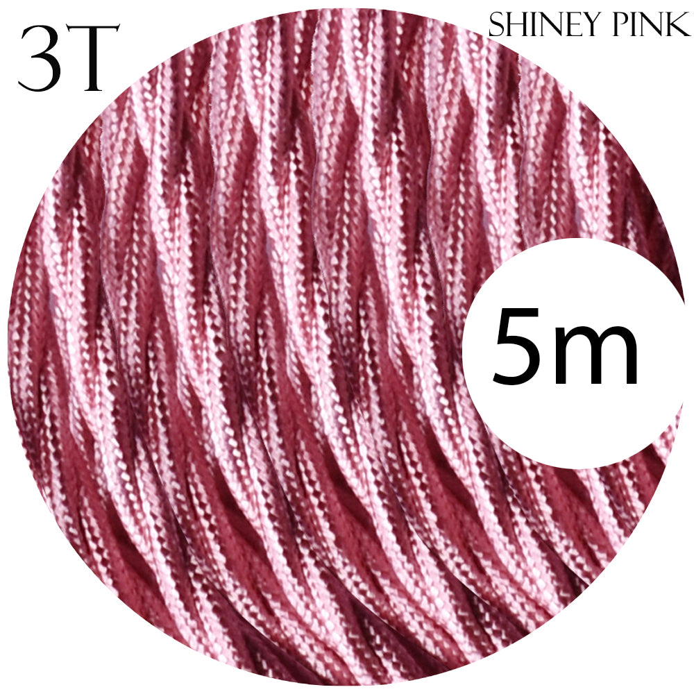 Shiny Pink Twisted Vintage fabric Cable Flex0.75mm 3 Core