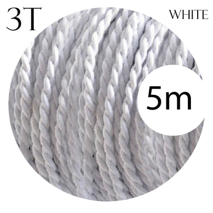 White Twisted Vintage Fabric Cable Flex0.75mm 3 Core ~ 1037