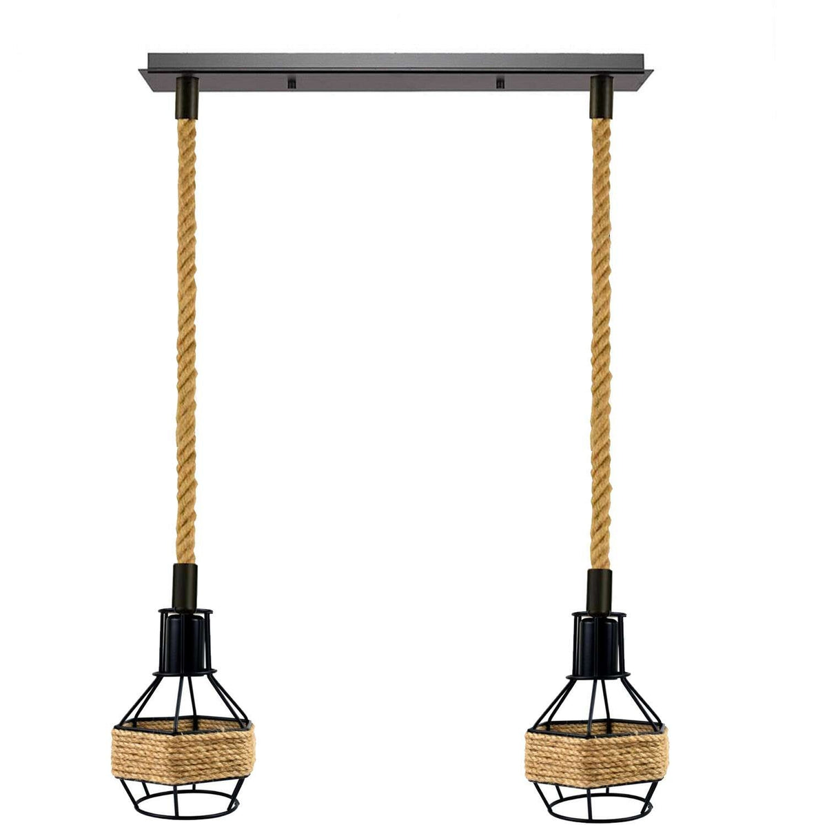 Jute Rope Pendant Light Fitting with Metal Shades~4084