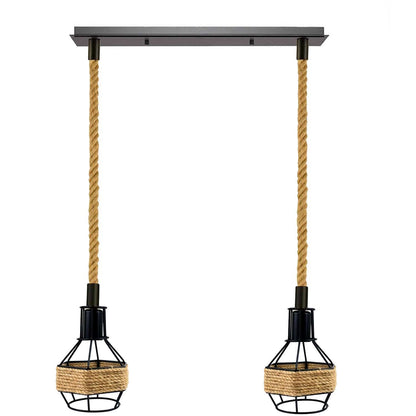 Jute Rope Pendant Light Fitting with Metal Shades~4084