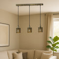 Industrial Drum Brushed Brass Metal 3 Way Pendant Cage Light~2851 - Vintagelite