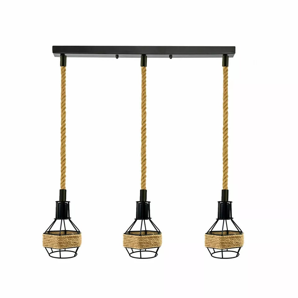 Jute Rope Pendant Light Fitting with Metal Shades~4084