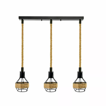 Jute Rope Pendant Light Fitting with Metal Shades~4084