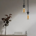 E27 Pendant Lamp Holder Metal Indoor With Ceiling Rose W10cm Chain H95cm - Black~1927 - Vintagelite