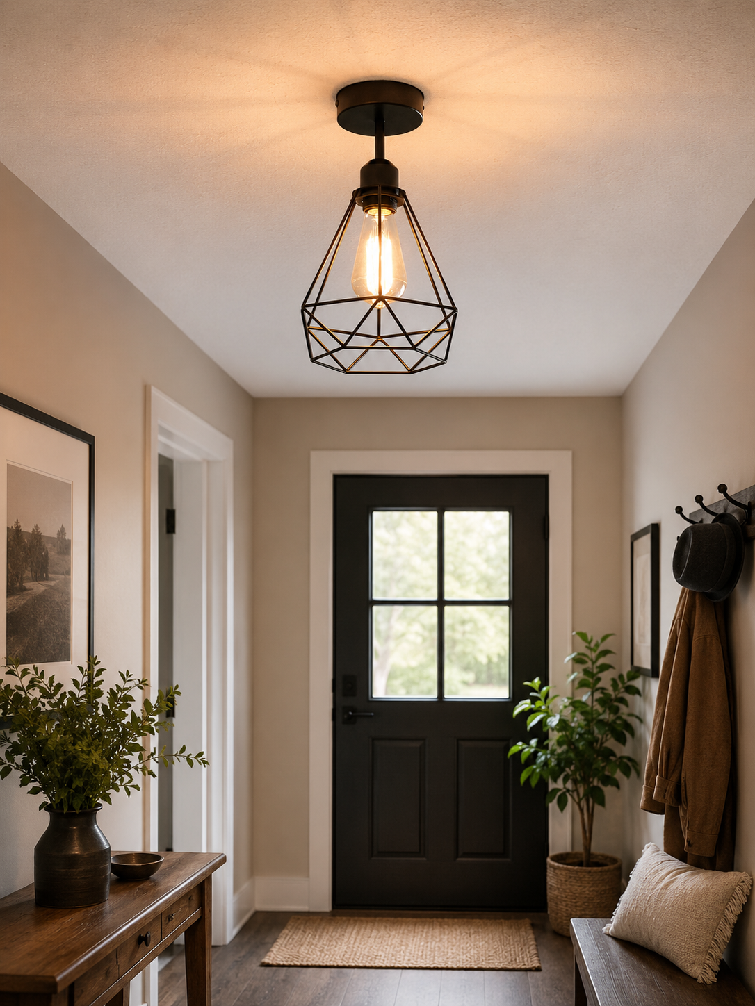 Black Ceiling Light 20 cm Wire Basket Metal Basket E27 Ceiling Light~4079