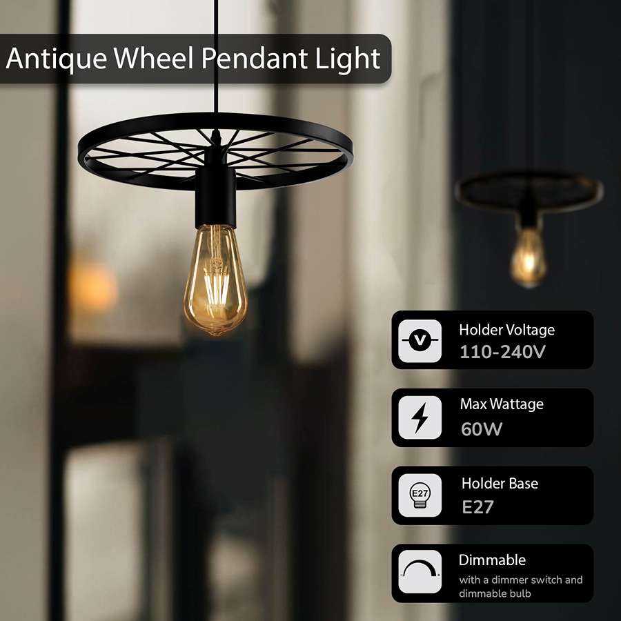 Modern Industrial Retro Pendant Lamp Ceiling Light Wheel Light-Detail Image
