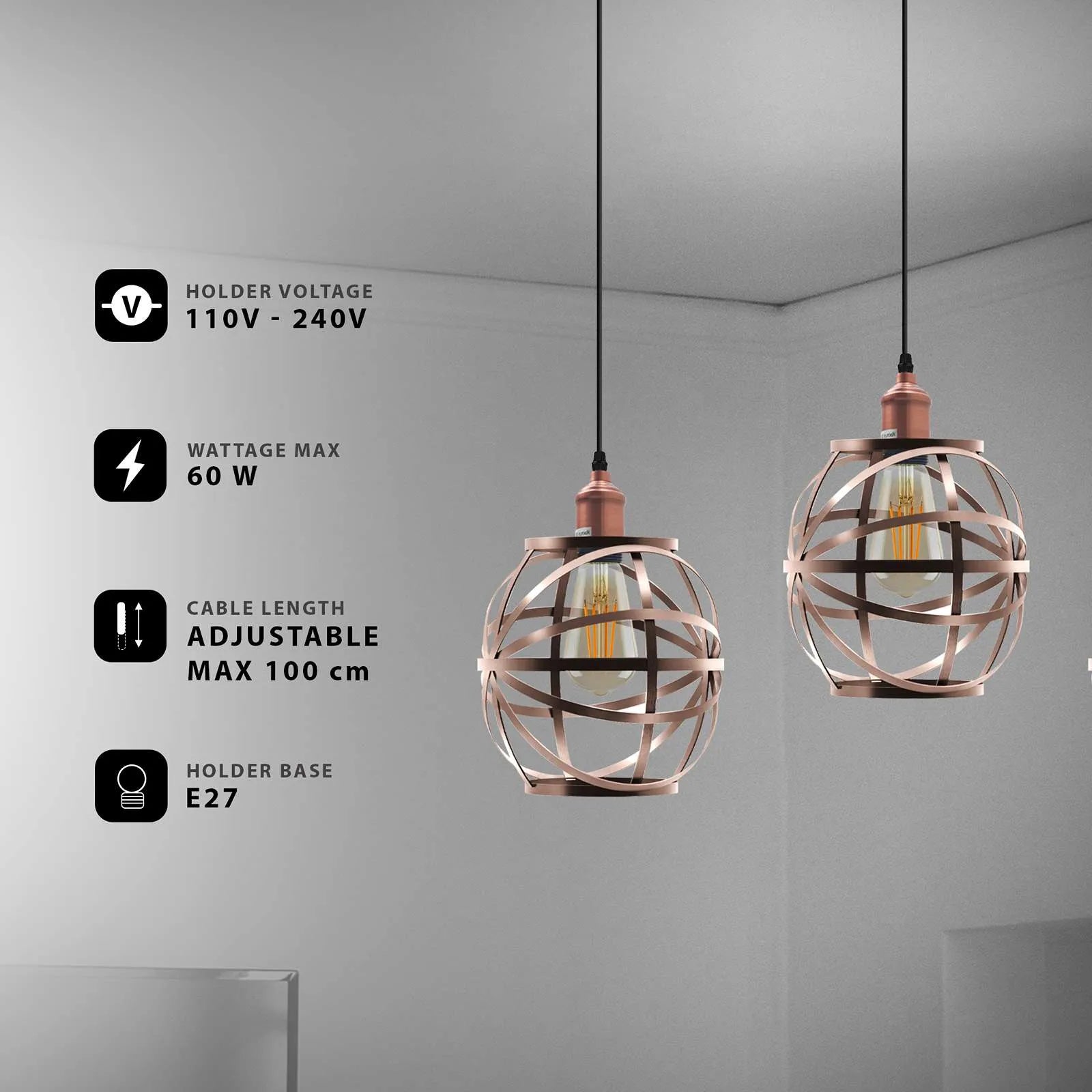 3 Head Wire Cage Hanging Pendant Light.details image