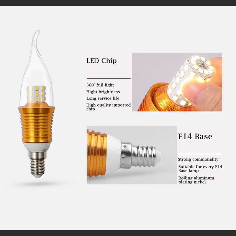 E14 Base Candle Bulb Flame Tip For Chandelier Light