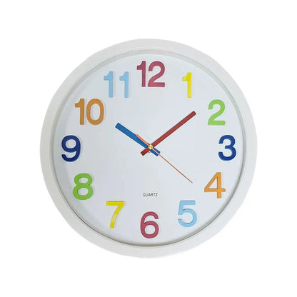 Modern Round Colorful Kids Wall Silent Clock - White