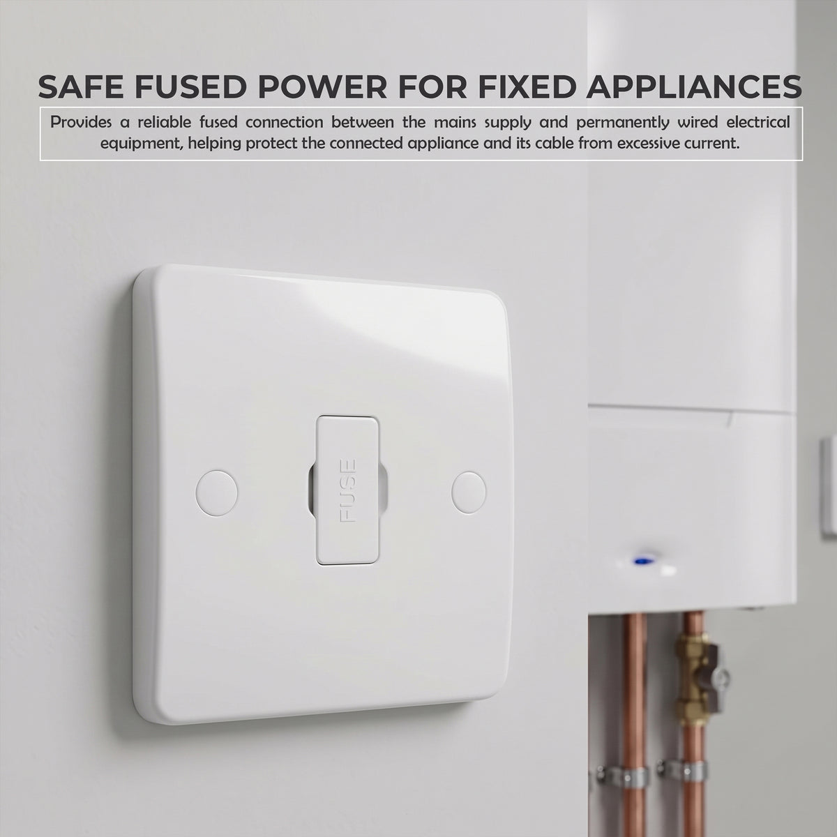 White 13A Fused Connection Unit, Single Gang Fused Spur FCU~4086