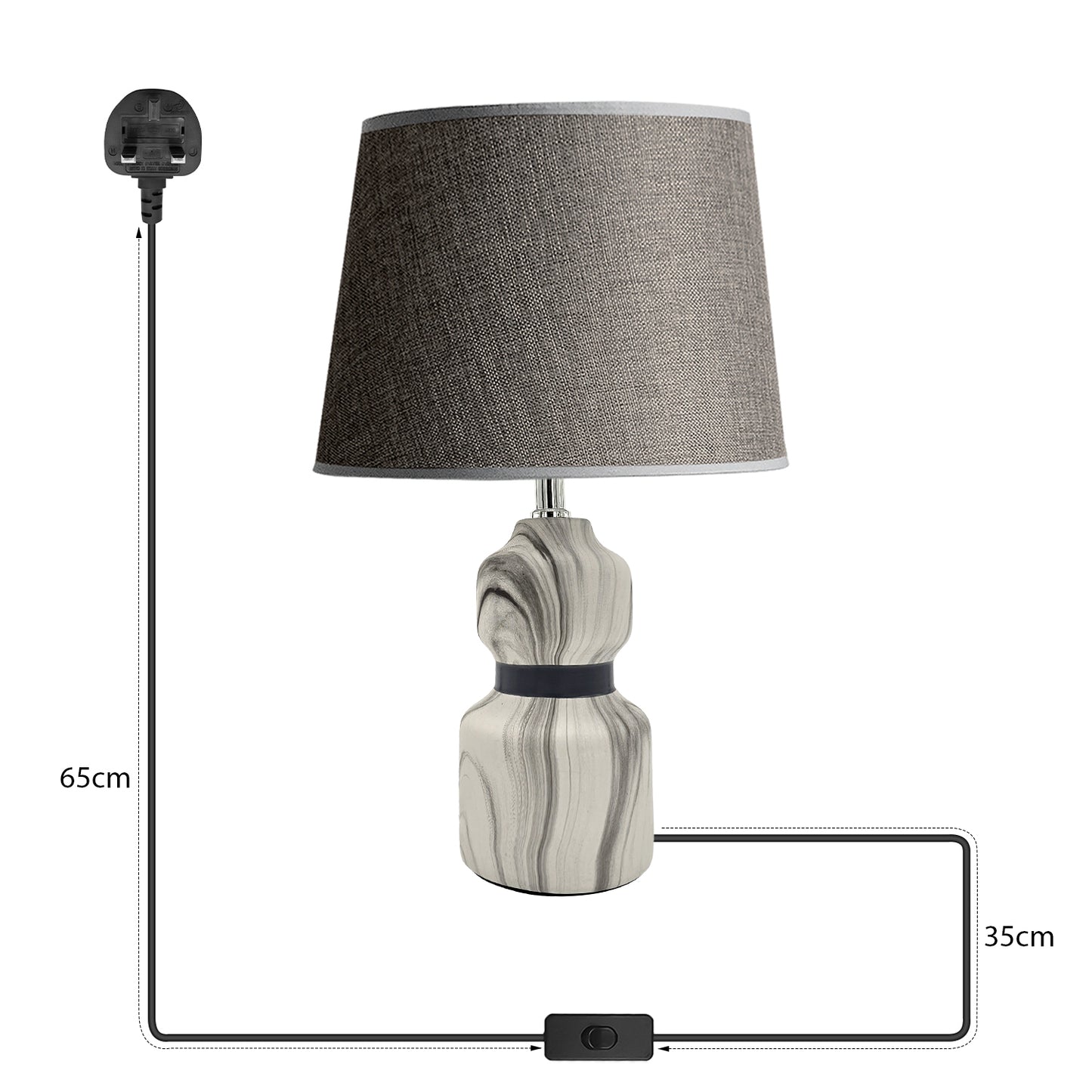 Modern Ceramic Grey Table Lamp Ideal for Bedside and Desk Use - Size Image