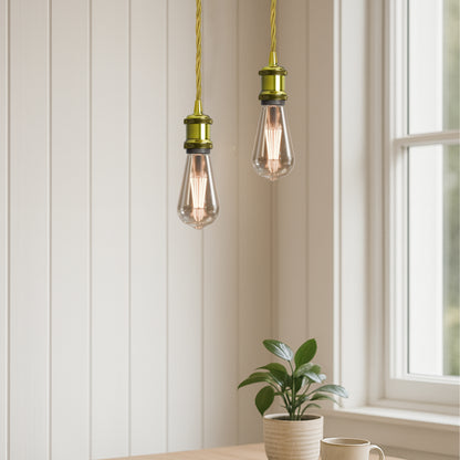 Vintage Yellow Brass Metal Ceiling Fitting Gold Twisted Braided Flex 2m E27 Lamp Holder Pendant Light~2714