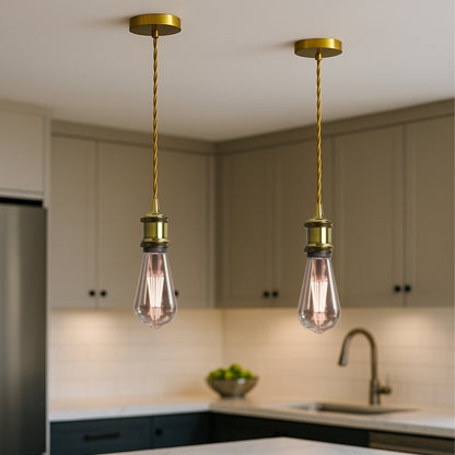 Vintage Yellow Brass Metal Ceiling Fitting Gold Twisted Braided Flex 2m E27 Lamp Holder Pendant Light~2714