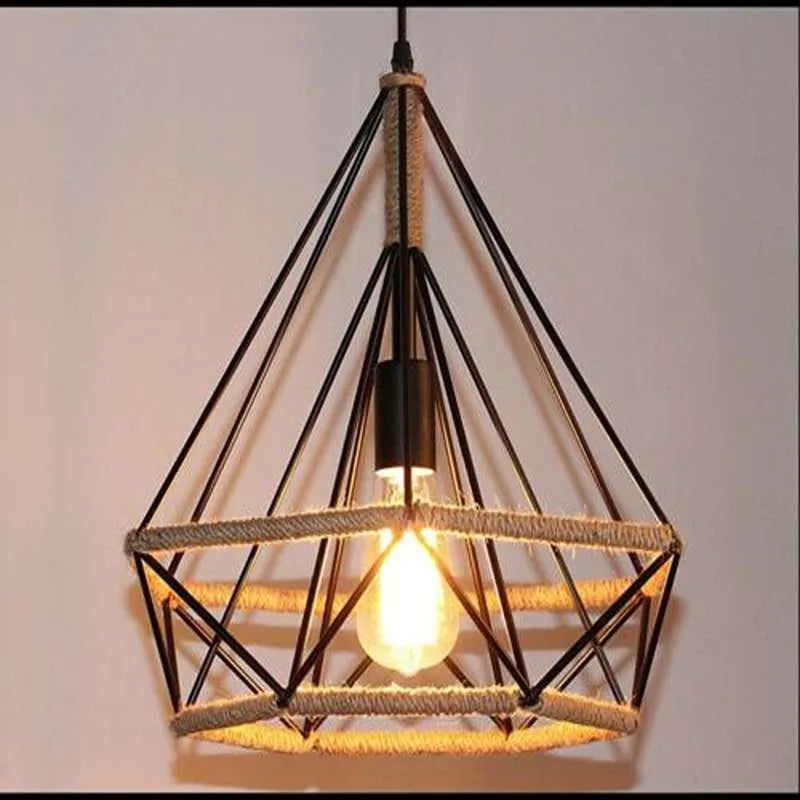   Diamond Cage Hemp Ceiling Light Metal Lampshade Fitting