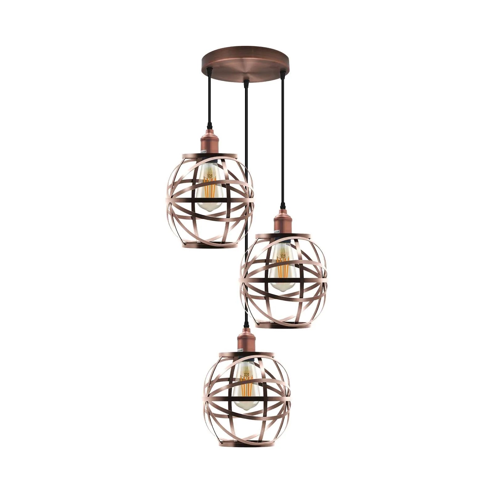 3 Head Wire Cage Hanging Pendant Light.with bulb image