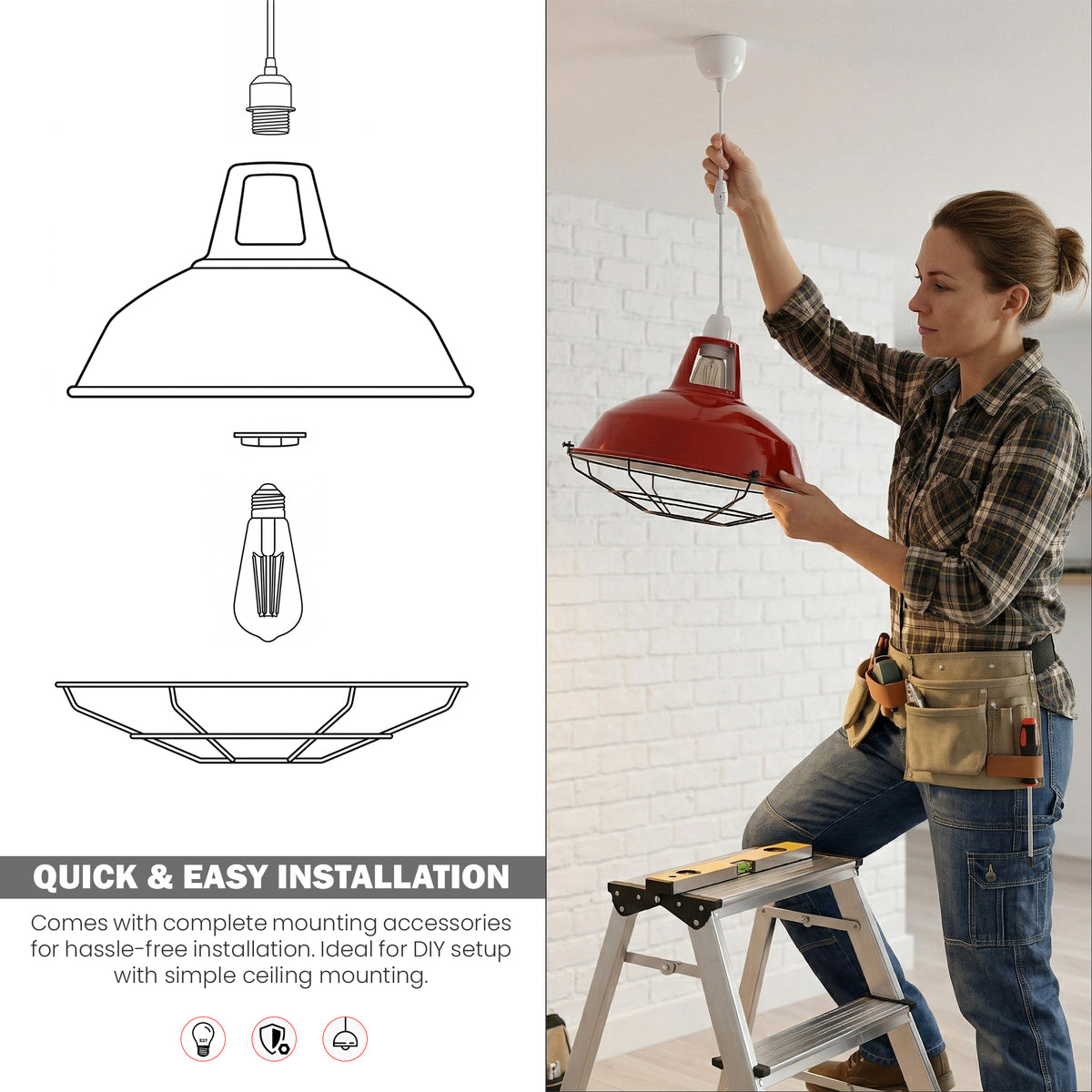 31.5cm Industrial Metal Lampshade, Modern Ceiling Pendant Light Shade