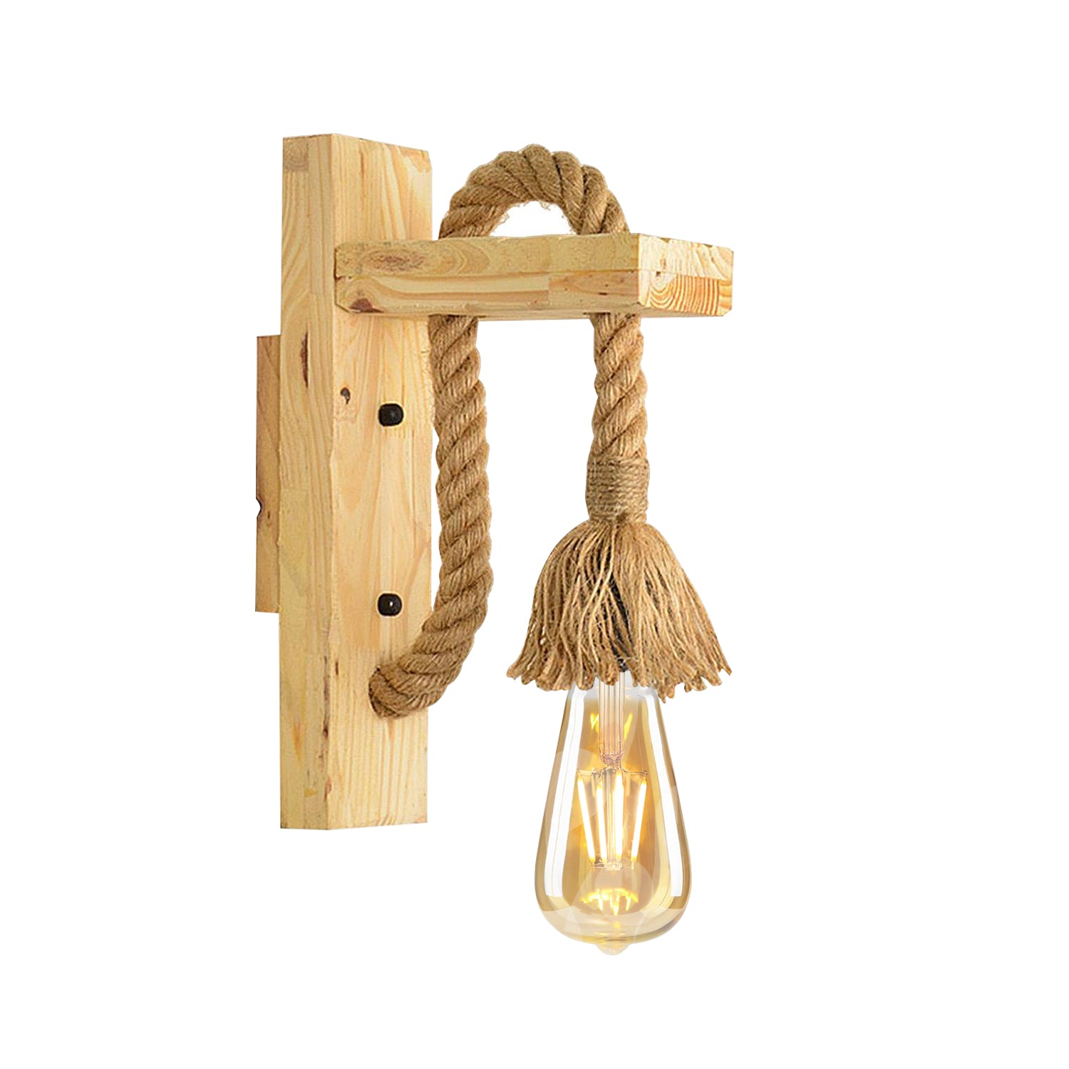 Vintage Wooden Hemp Rope Wall Sconce Light with Retro Appeal