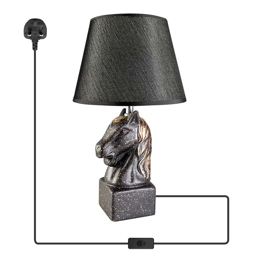 Horse Head Black Table Lamp Black Colour