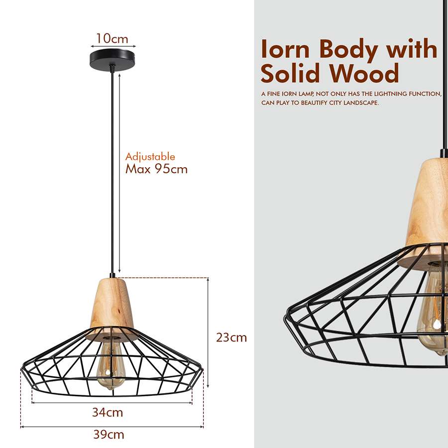 Wood Lamp Holder Base Nest Cage Ceiling Hanging Pendant Light-Size Image 
