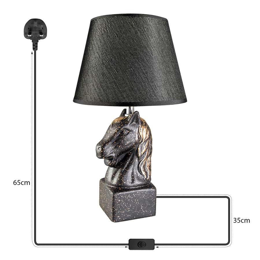 Horse Head Black Table Lamp Black Colour Size Image