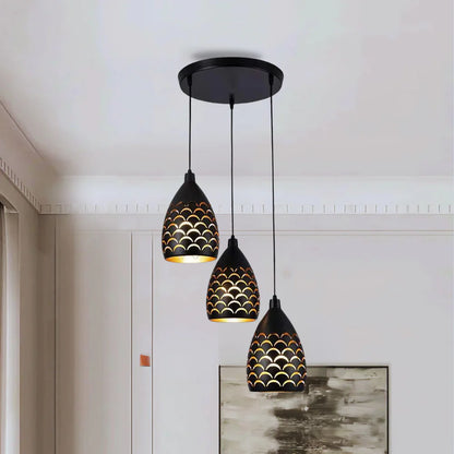 Modern 3 Way Pendant Cluster Light Fitting Black Cage Style ~1525