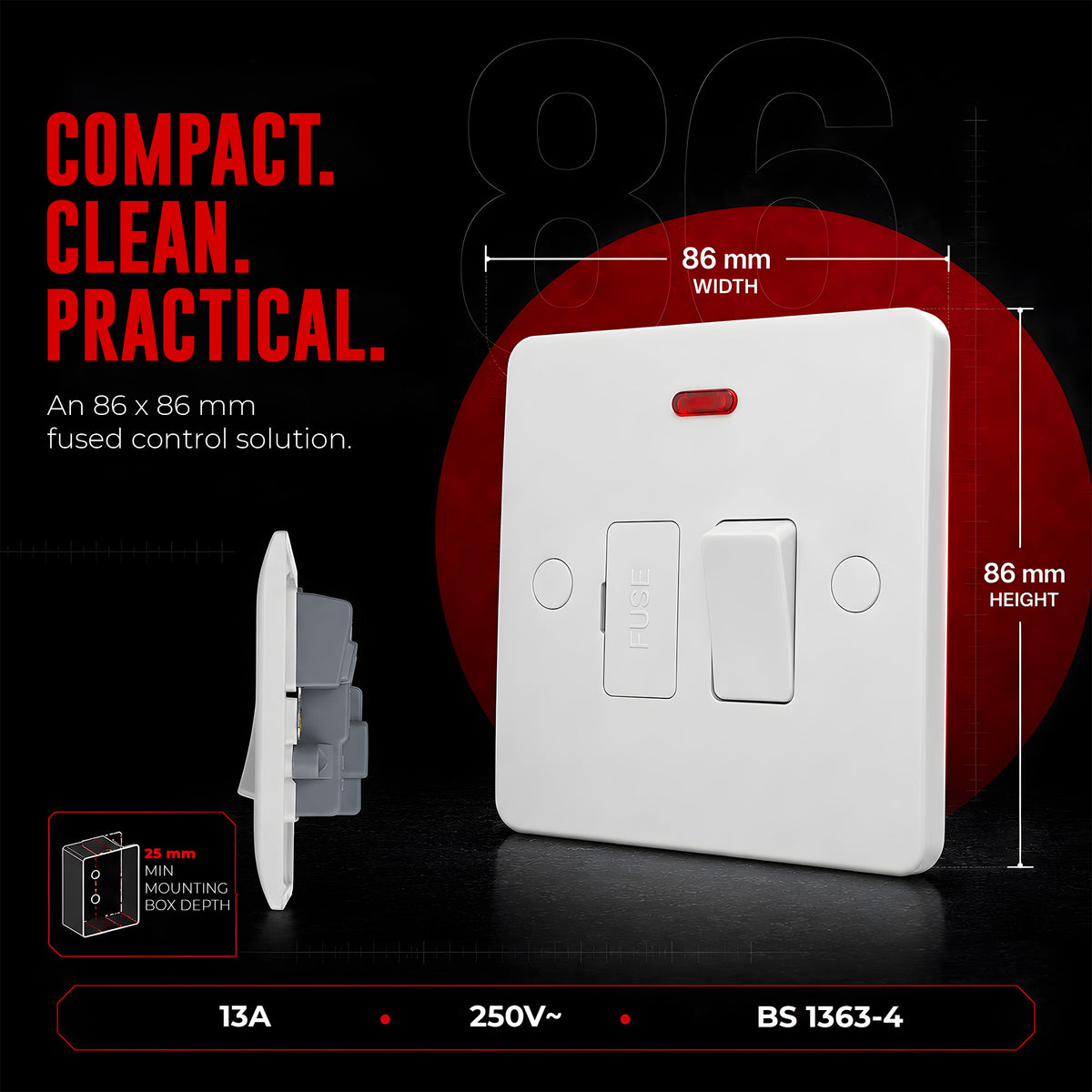 White 13A Fused Connection Unit, Single Gang Fused Spur FCU~4086