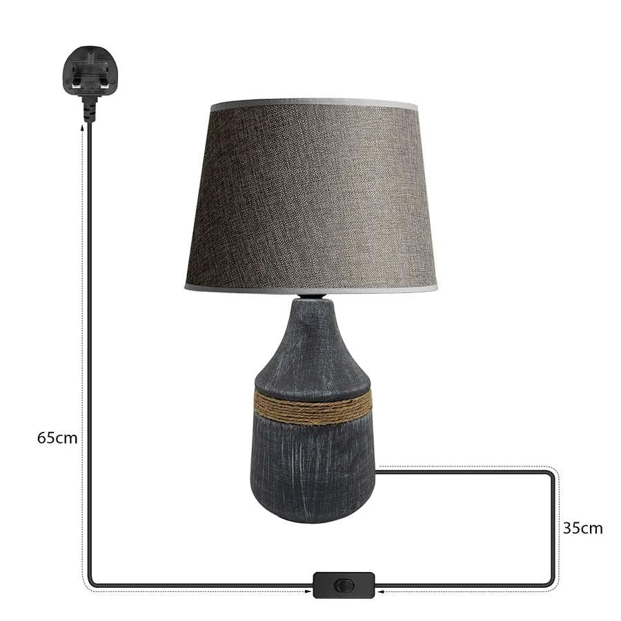 Ceramic Bedside Grey Table Lamp with Shade Lamp - Size Image