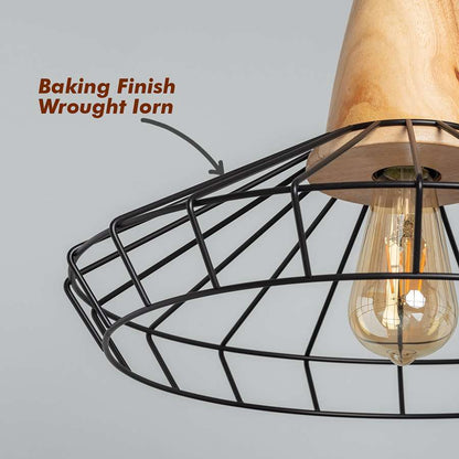 Wood Lamp Holder Base Nest Cage Ceiling Hanging Pendant Light-Detail Image 