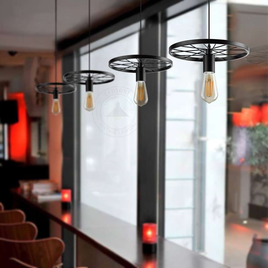 Modern Industrial Retro Pendant Lamp Ceiling Light Wheel Light-Application Image