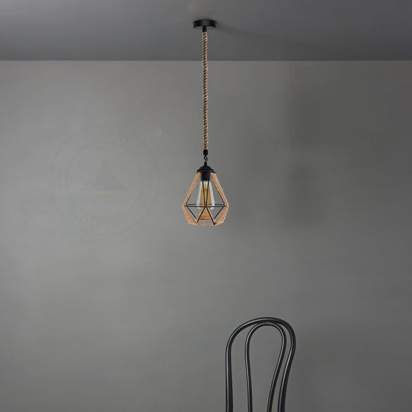 Industrial Retro Loft Vibe Hemp Rope Crystal Ceiling Light~ 3268