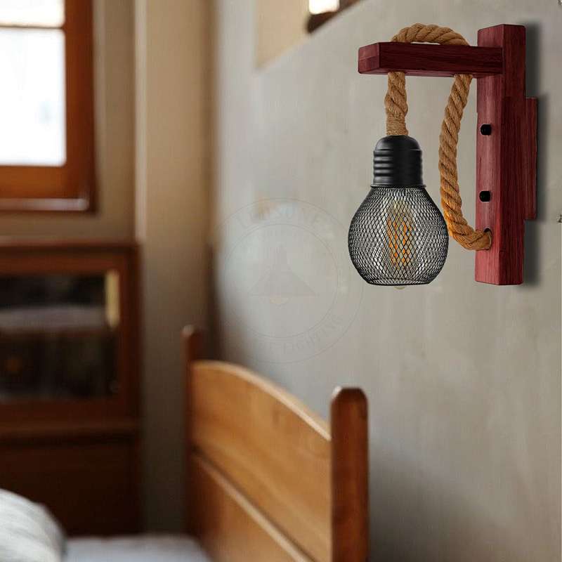Rectangle design wooden hemp wall lamp-Application image