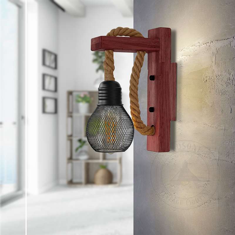 Rectangle design wooden hemp wall lamp-Application image