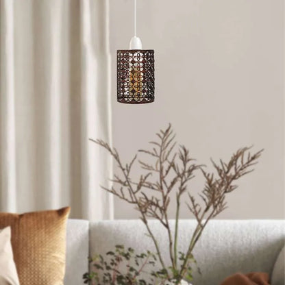 Easy Fit Cylindrical Pendant Light Pattern Metal Drum Lampshade~3188
