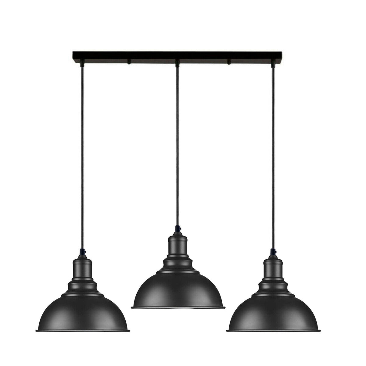 LEDSONE Vintage Industrial Pendant Light – 1/3-Way Hanging Retro Lamp, Warm White, Black Cord, Metal Cage Shade
