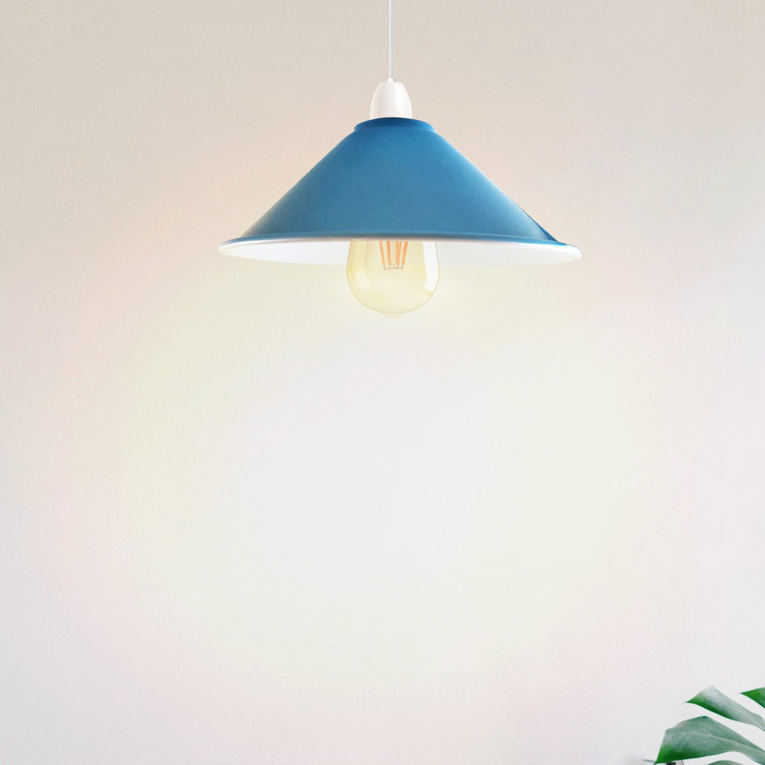 indoor Blue lamp shade with white inned painted