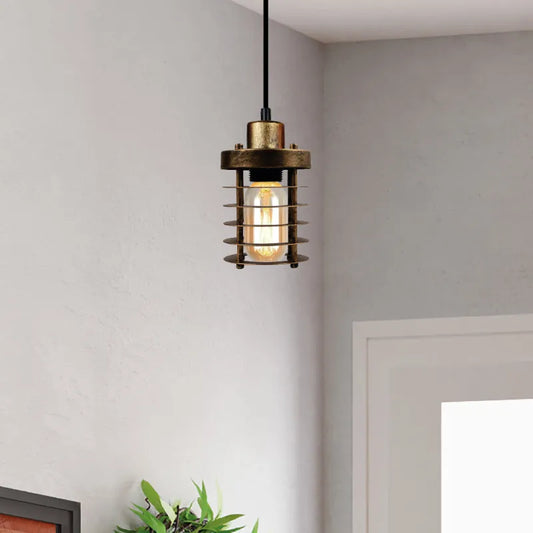 Cage lighting features an exposed industrial light bulb placed within a handcrafted wire cage-brushed copper