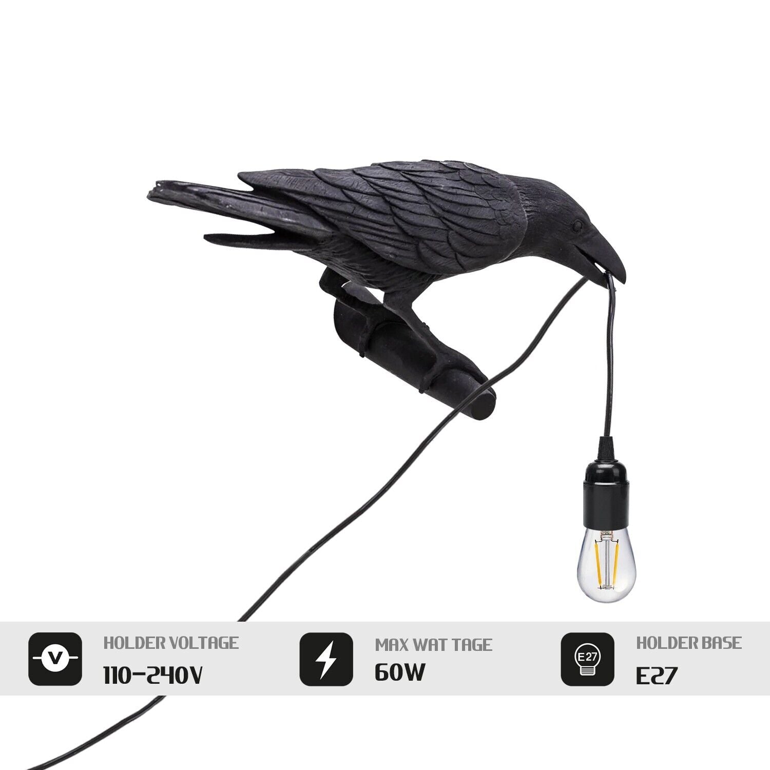 crow wall light with on/off switch and uk plug