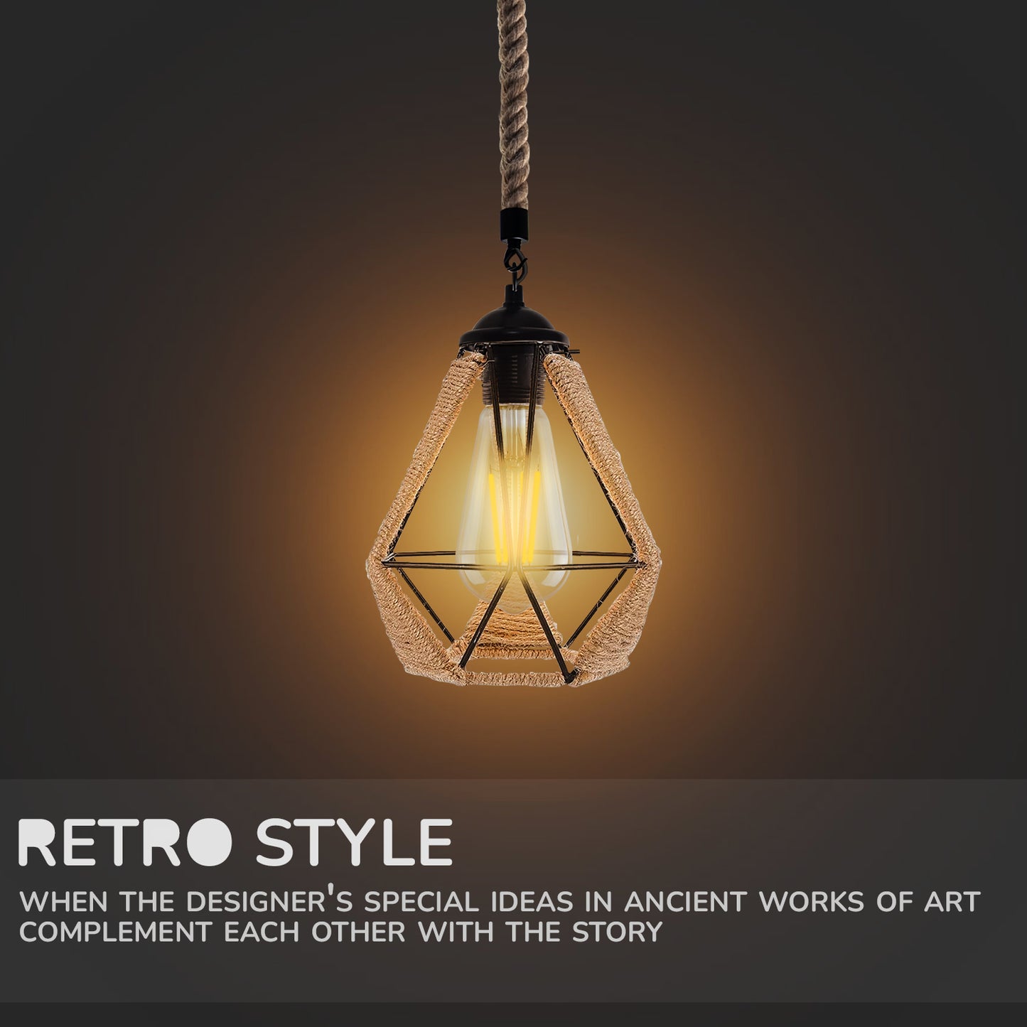 Industrial Retro Loft Vibe Hemp Rope crystal Ceiling Light-Application image
