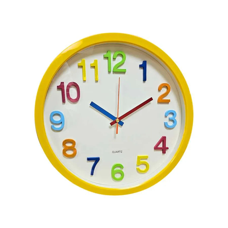 Modern Round Colorful Kids Wall Silent Clock - Yellow