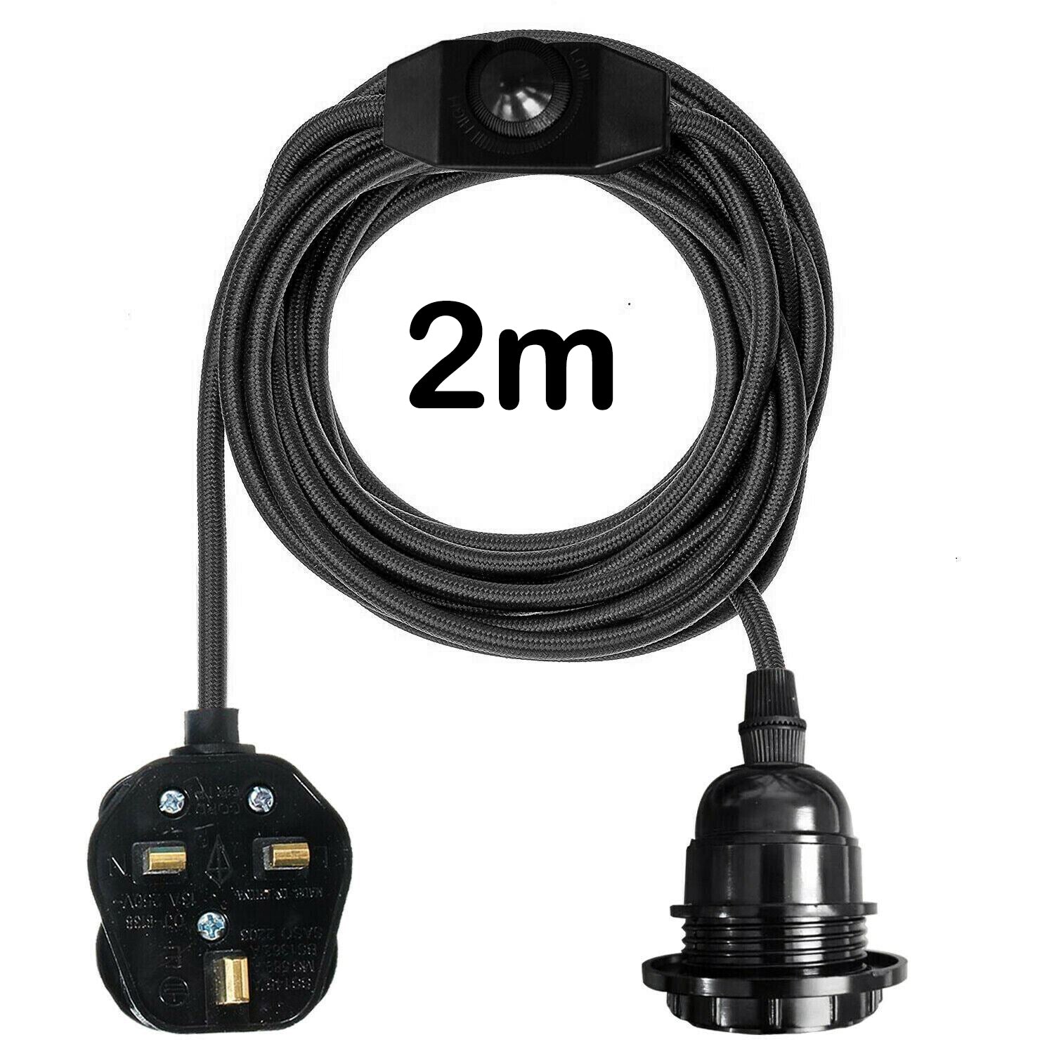 E27 2M Fabric Lighting Cable Plug in Lamp Bulb Holder Set Fitting