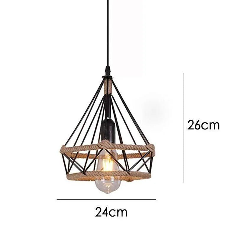   Diamond Cage Hemp Ceiling Light Metal Lampshade Fitting- Size image