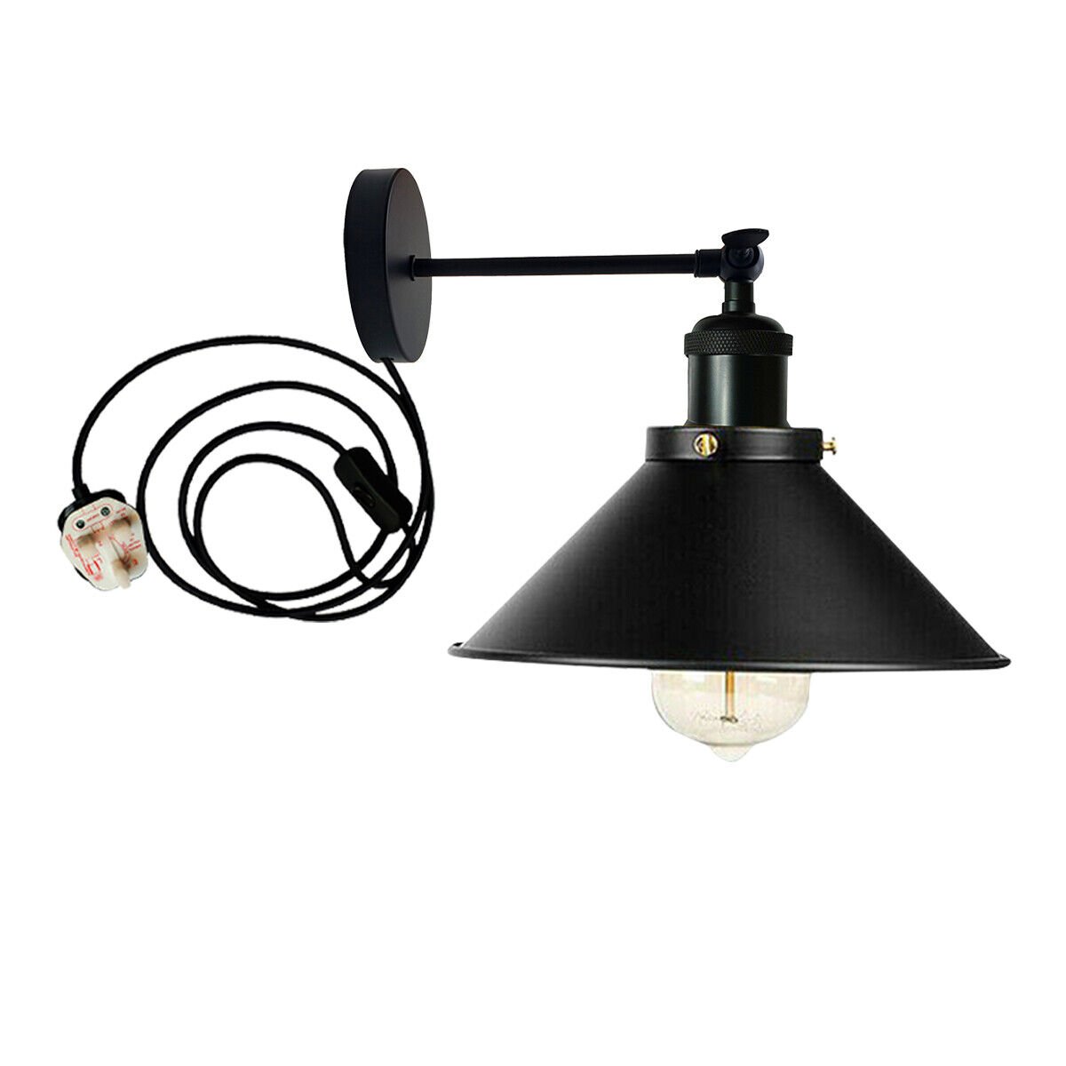 Vintage Cone Lamp Shades E27 Holder & Plug-In Light Dimmer Switch