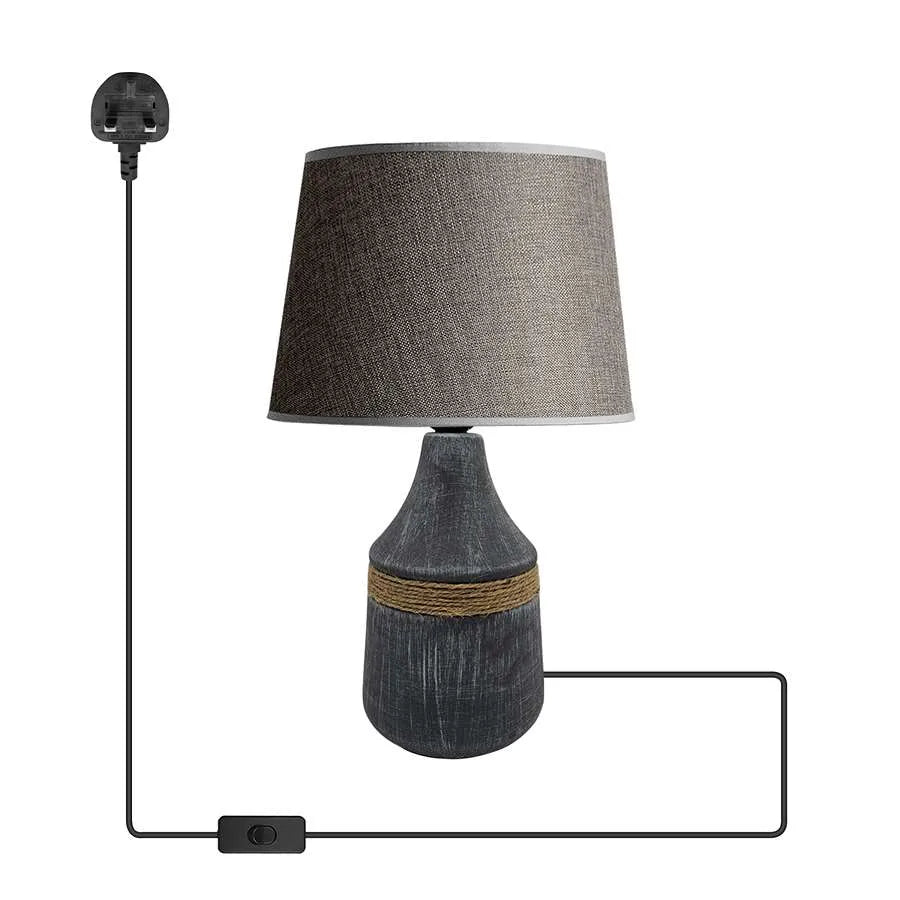 Ceramic Bedside Grey Table Lamp with Shade Lamp