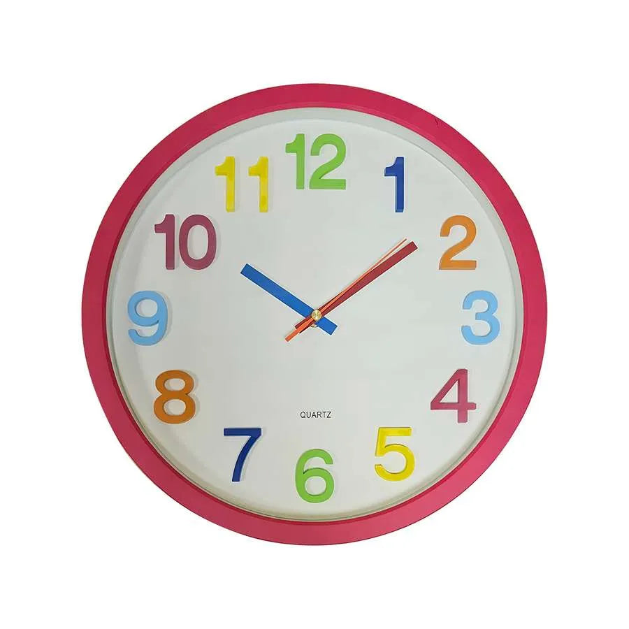 Modern Round Colorful Kids Wall Silent Clock - Red