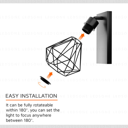  Retro Diamond Cage Wall Light Metal Sconce-E27 Adjustable Black Spotlight -Structure image.JPG
