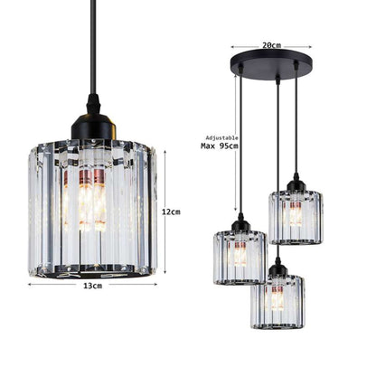 Modern 3-Light Clear Crystal Shade Pendant Light with Metal and Crystal Chandeliers ~ 3328