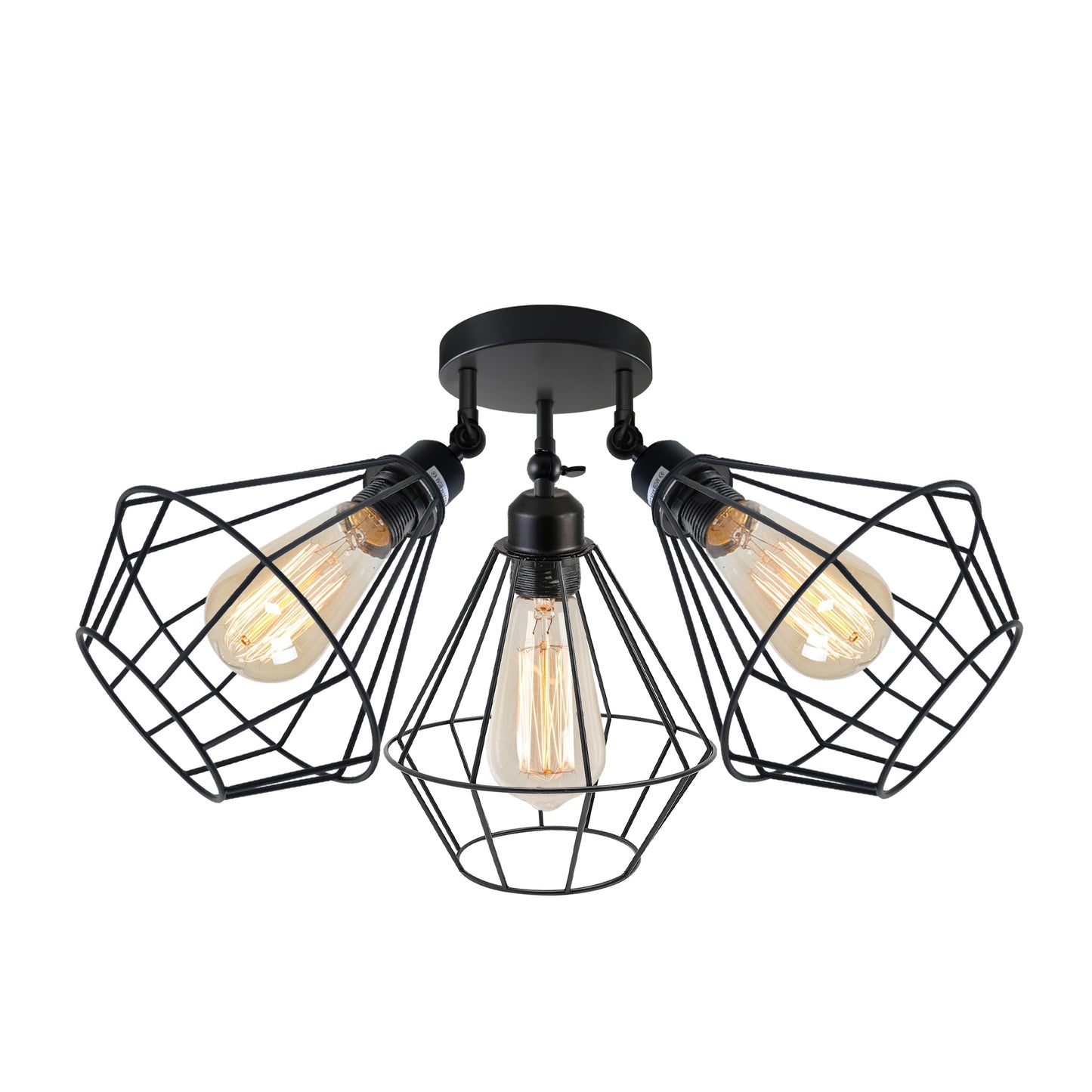 With Bulb Wire Cage Semi-Flush Mount Adjustable Ceiling Light 