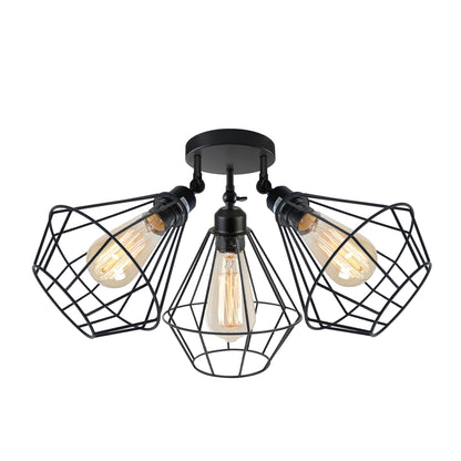 With Bulb Wire Cage Semi-Flush Mount Adjustable Ceiling Light 