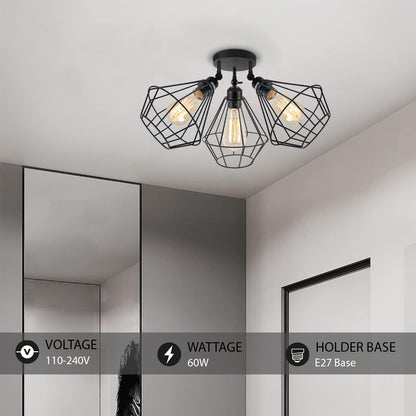 3-Way Black Modern Petal Ceiling Light Adjustable Wire Cage - Details 1