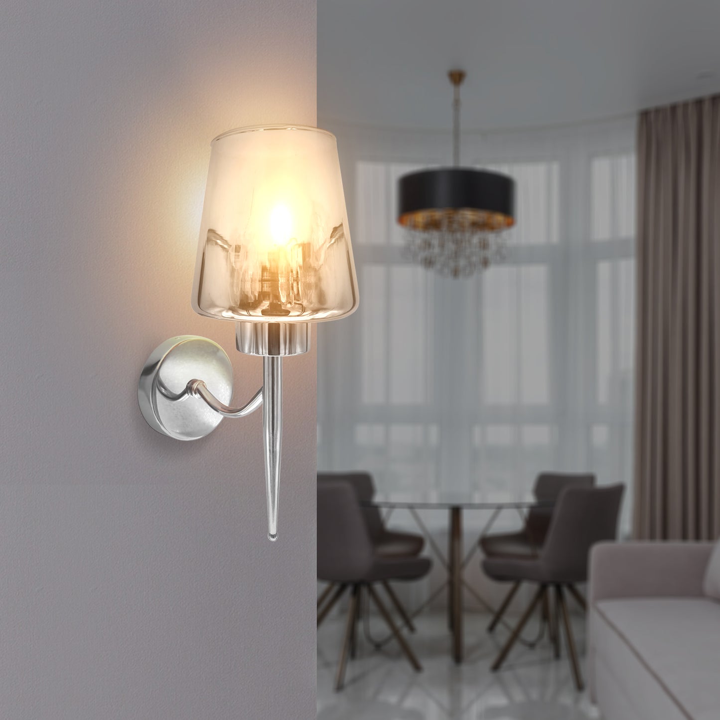 Modern Indoor sconces wall light-Smoked Glass Shade  -Application image